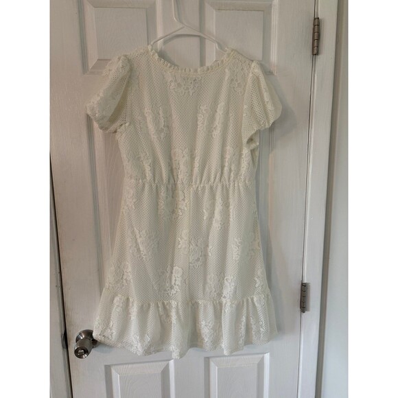 White Lace Babydoll Dress XL Cottagecore Boho Mini Flutter Sleeve Ruffle Hem - Picture 3 of 9